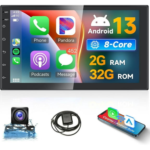 Zcargel Multimedia Car Radio with GPS Navigation WiFi Bluetooth, Android 13 Stereo 2 32GB, Wireless CarPlay Android Auto, DSP RDS Sound, Backup Camera   Mic, for Chevy Silverado 1500/2500 2003-2006