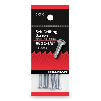 Hillman Self Drilling Screws, Hex Washer Head, #8 x 1.5", Zinc Plated, Steel, Pack of 6