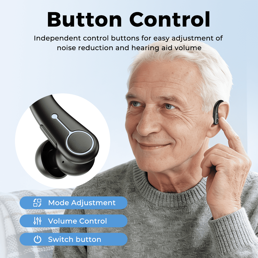 VOULAO F Open Ear Bluetooth Headphones, Rechargeable Wireless Earbuds with Clear Sound Enhancement and Noise Reduction for Seniors
