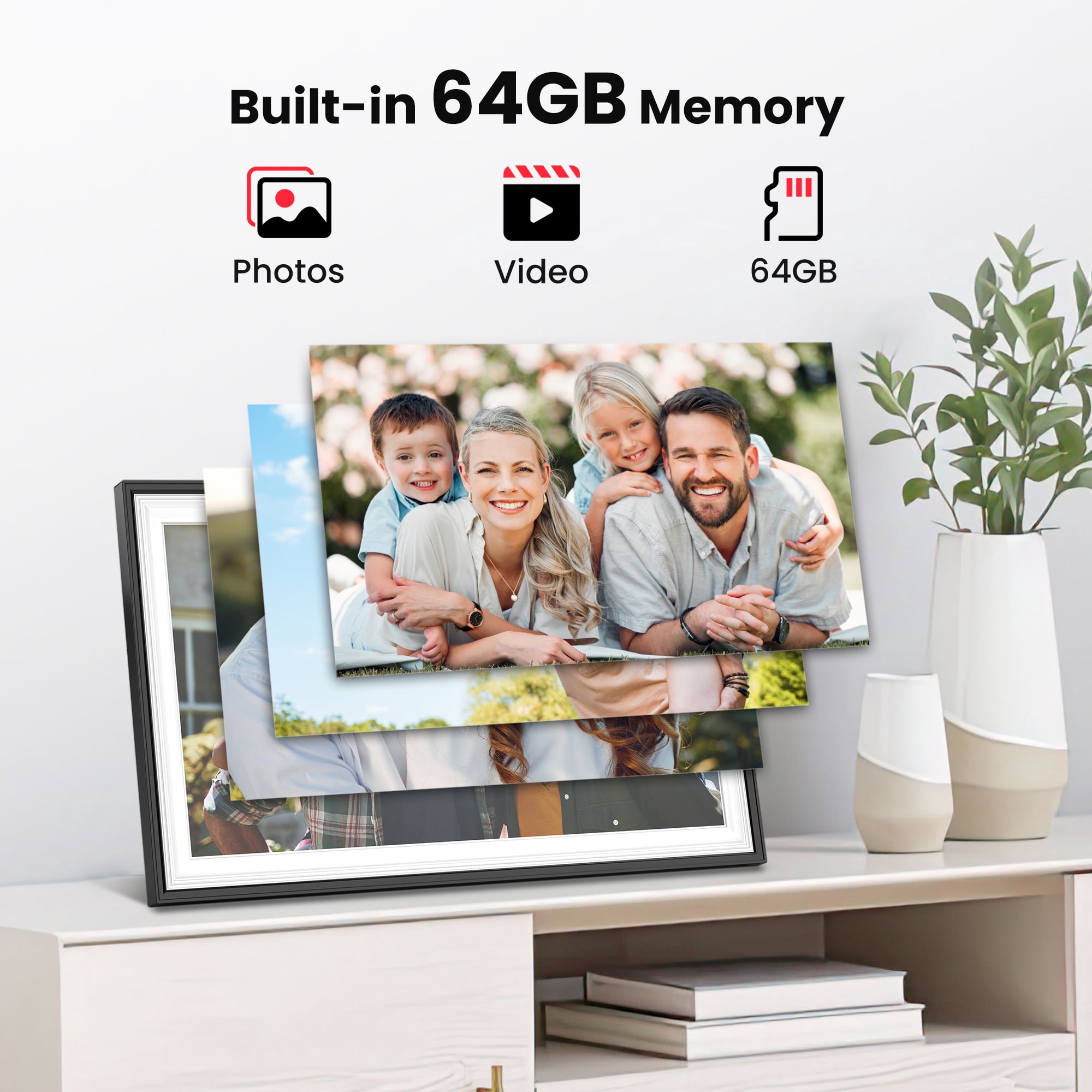 64GB Frameo Digital Picture Frame, TEMASH 15.6 Inch Large Digital Photo Frame WiFi, 1920*1080 FHD IPS Touchscreen Auto Rotate, Easy to Share Photos Videos, Black with White Mat