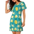 thumbnail image 2 of Gukieu Lemon Blue Print Women's Nightgown, A-line Round Neck Short-sleeved Nightgown Pajamas Home Wear Suitable for Home and Outing, 2 of 6