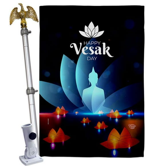 Ornament Collection HS190177-BO-02 Happy Vesak Day Religious 28 x 40 in. Double-Sided Decorative Horizontal Flags for Decoration Banner Garden Yard Gift