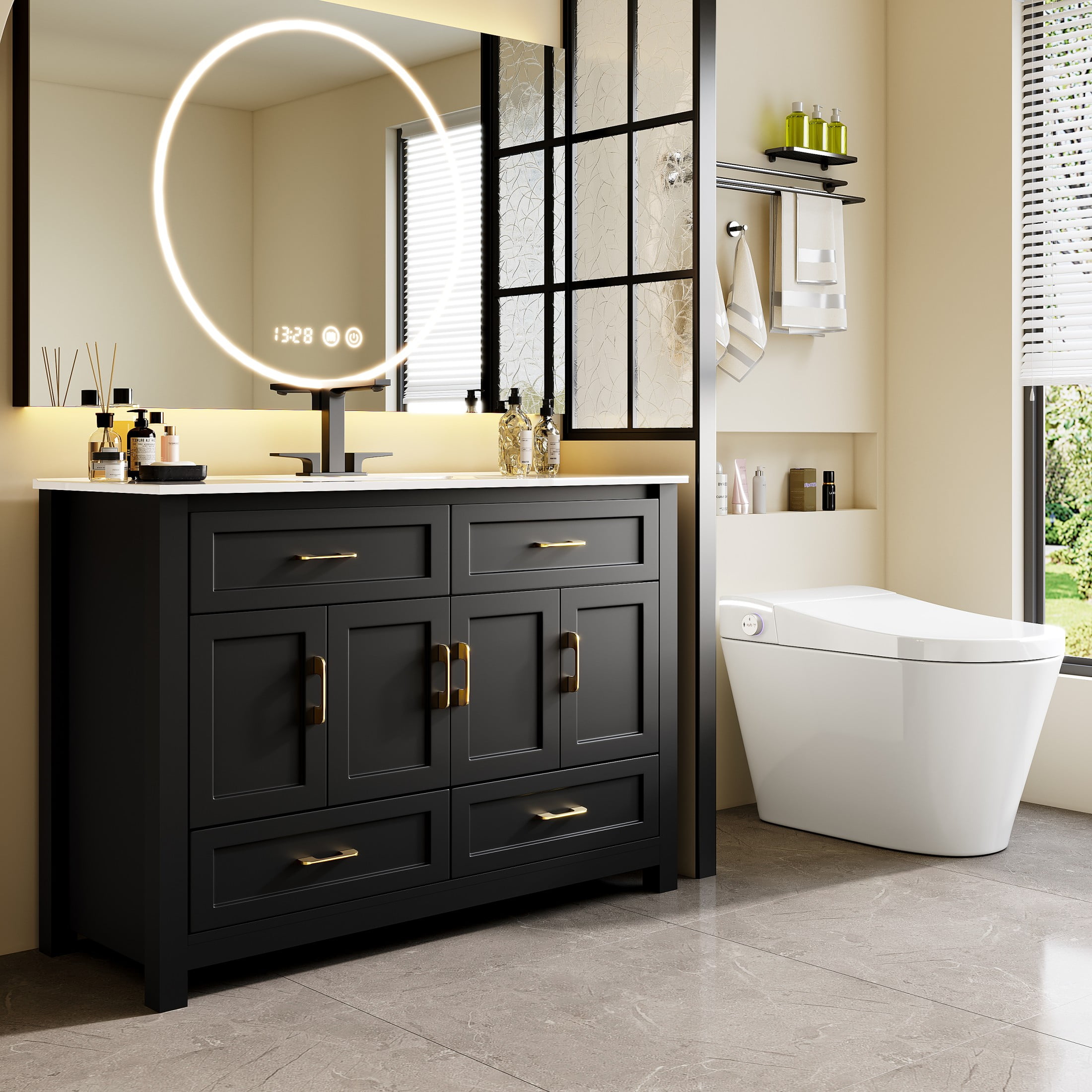 48"Bathroom Vanity, Freestanding Bathroom Vanities with Sink,Bathroom Storage Cabinet with 4 Soft close doors and 4 drawers, Black