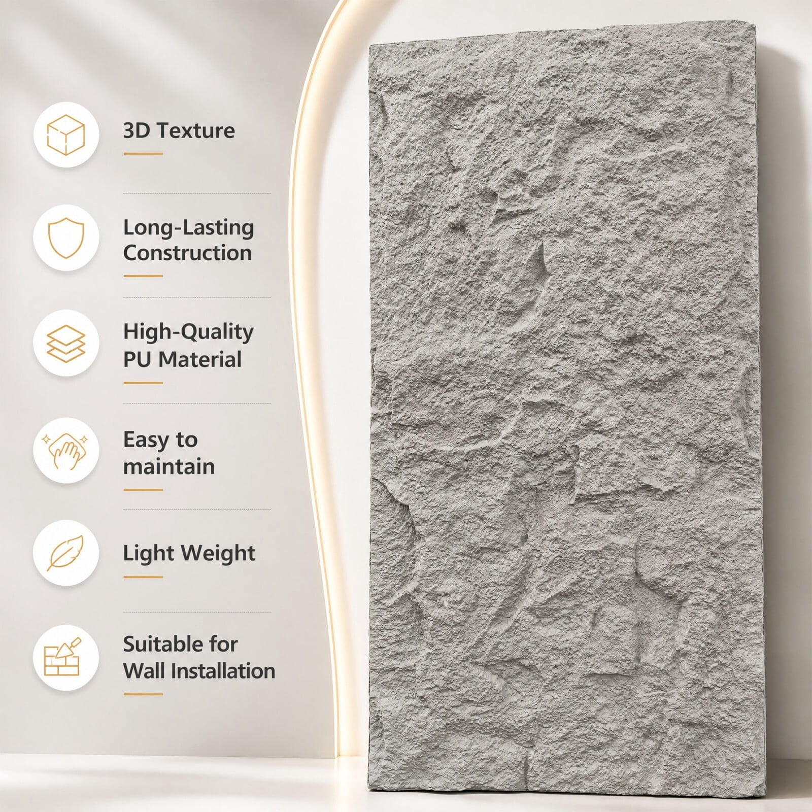 Plank & Hue 4Pcs 48"x24" 3D Faux Stone Wall Panels, Imitation Stone Wall Décor Wainscot Panel Board for Interior Accent Walls, Stone Gray