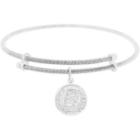 Lesa Michele Genuine Cubic Zirconia Ribbed Head Charm Bangle in Sterling Silver