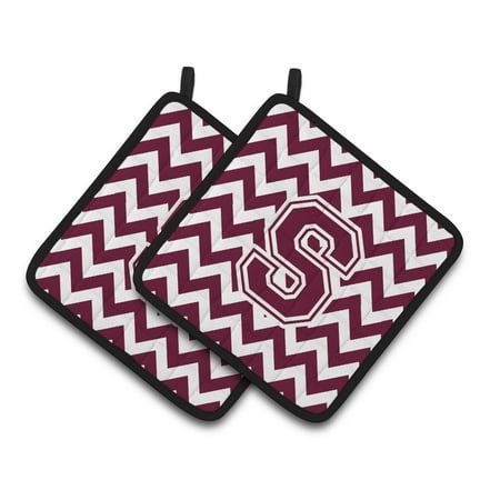 

Letter S Chevron Maroon and White Pair of Pot Holders