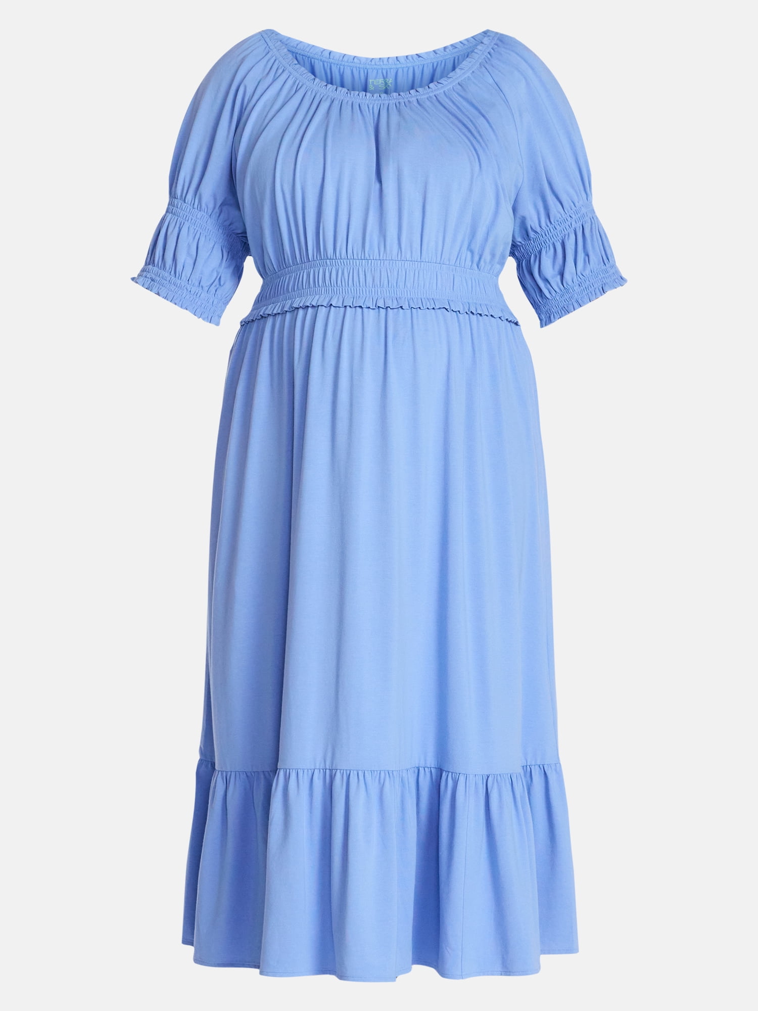 Terra & Sky Women’s Plus Scoop Neck Maxi Dress with Elbow Length Sleeves, Size 0X-5X