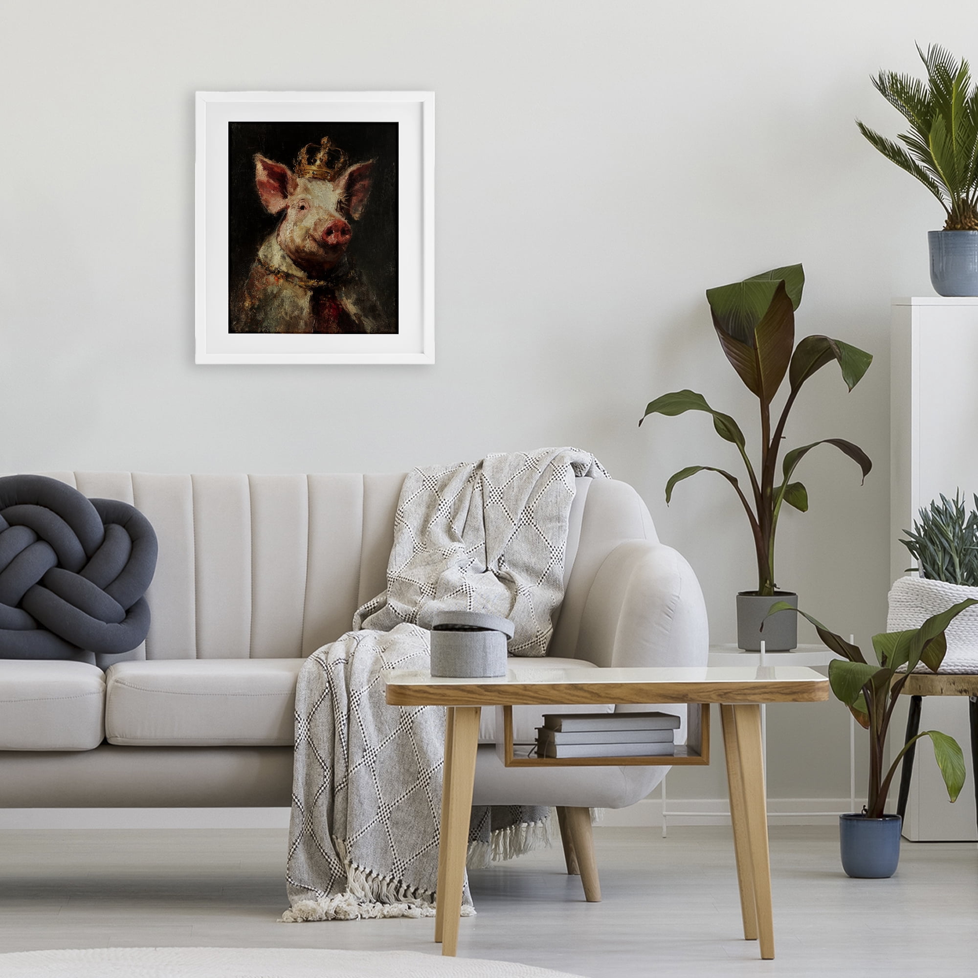 Stupell Industries Royal Swine Portrait White Framed Print Under Glass, design by Svetlana Aleynikova