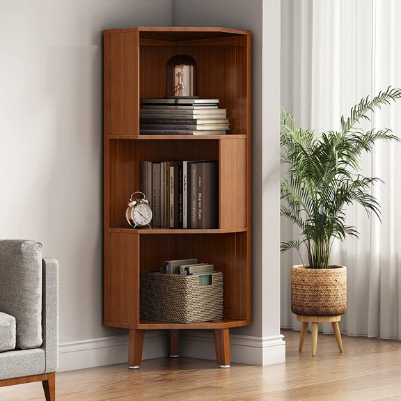 3-Shelf Corner Bookshelf Corner Bookcase A-Shaped Display Storage Tall Bookshelves Multifunctional Storage Display Stand Shelf for Home Office Living Room Decoration