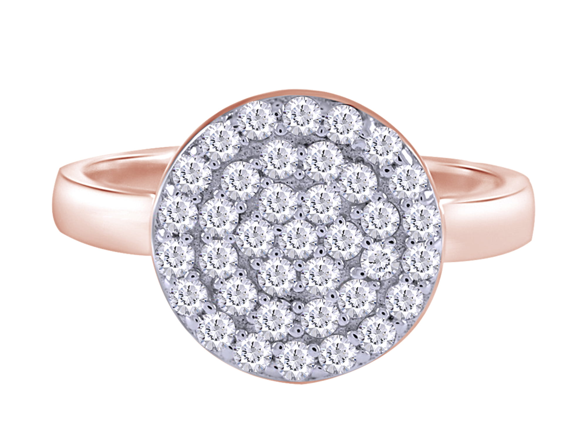 Wishrocks Round Cut White Cubic Zirconia Cluster Ring in 14K Rose Gold Over Sterling Silver