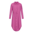 thumbnail image 4 of Cameland Women's Solid Color Single Breasted Lapel Drawstring Shirt Dress Cotton Linen Dress, 4 of 8