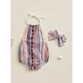 thumbnail image 2 of Bagilaanoe 0-18M Infant Baby Girl 4th of July Clothes Independence Day Outfits Stars Stripes Romper Sleeveless Playsuit with Headband Summer Clothing, 2 of 9