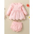 thumbnail image 3 of WIBACKER Newborn Baby Girls Long Sleeve Outfits Ruffle Eyelet Dress Top+Bloomers Shorts+Headband Set Summer Clothes, 3 of 8