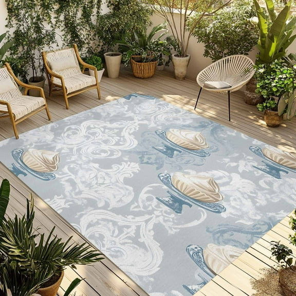 Fsddascl Vintage Dessert Floral Outdoor Rug for Patio/Deck/Porch, Non-Slip Large Area Rug 4 x 6 Ft, White Blue Flowers Indoor Outdoor Rugs Washable Area Rugs, Reversible Camping Rug Carpet Runner