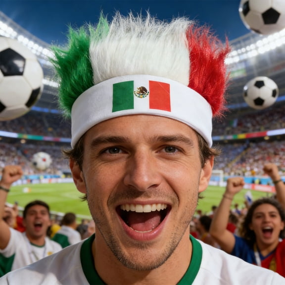 Tarmeek Mexico Fan Hairy Headband, Flag Color Fan Hair Accessory, Comfortable Stretchy Fit for Men & Women, Sports Events & Themed Party Prop, Reusable Costume Headpiece