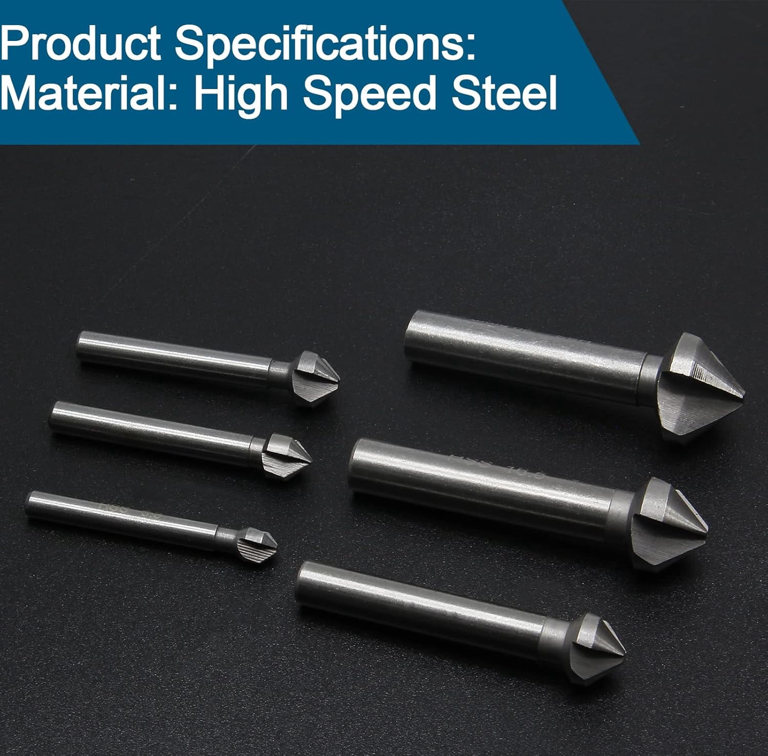 FRKSMD-6 Pack 3 Flute 90 Degree Countersink Drill Bit Set, HSS Chamfering Tool Set Metric End Mill Cutter Bits, Deburring Chamfering Bit for Metal, Wood, Aluminum, Stainless Steel