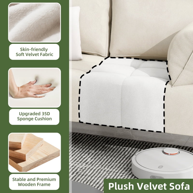 Uforic 56" Beige Velvet Loveseat With Solid Wood Legs, Mid-Century Modern Design