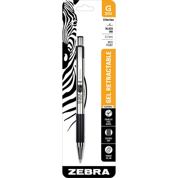 Bolígrafo de gel Zebra G-301, tinta negra, 0,7 mm, punta mediana