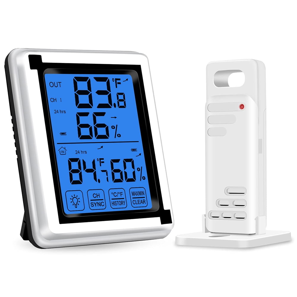 ORIA Weather Station Backlight Digital Wireless Temperature and Humidity Monitor with Remote Sensor Indoor Outdoor Thermometer Hygrometer with Remote Sensor Time 