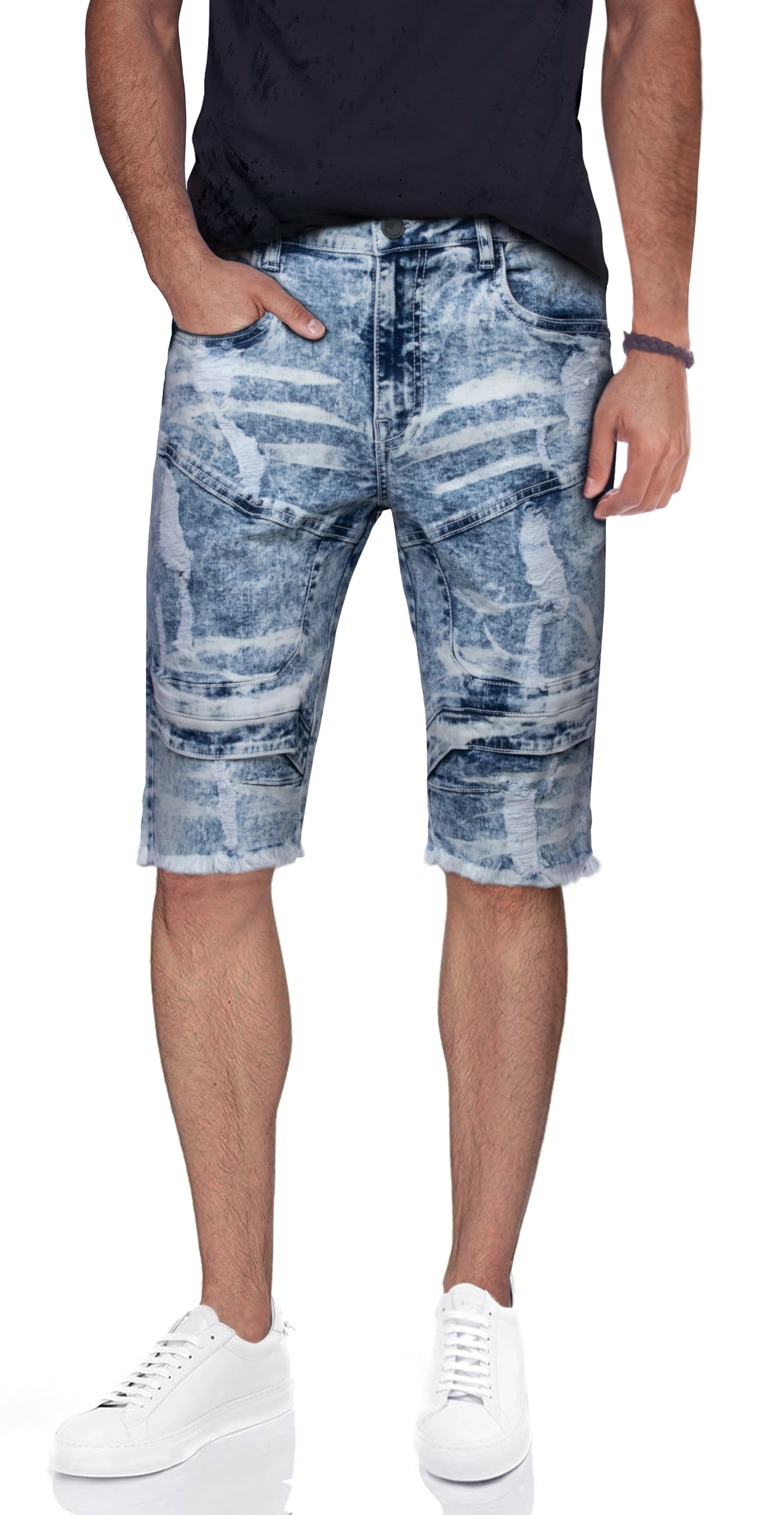 X RAY Men's Denim Shorts Frayed Hem Slim Look Stretch Jean