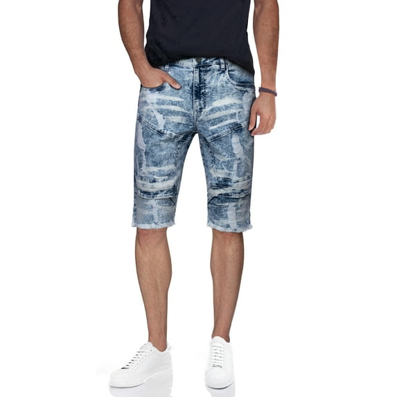 X RAY Men's Denim Shorts Frayed Hem Slim Look Stretch Jean Short for Men, Rips & Repair