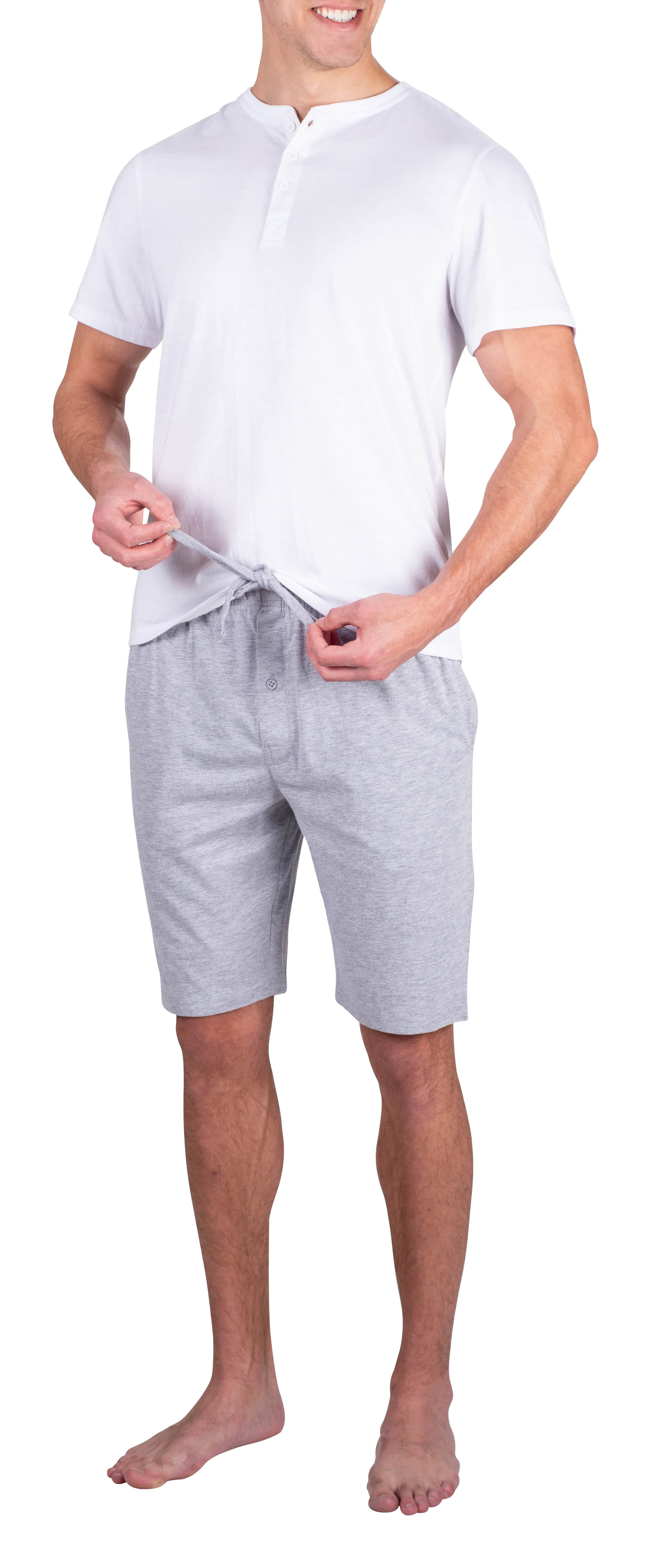 SLEEPHERO Mens Short Sleeve Pajama Set 2 Piece Mens Short Set Sleepwear PJs for Men White w/ Heather Grey Medium