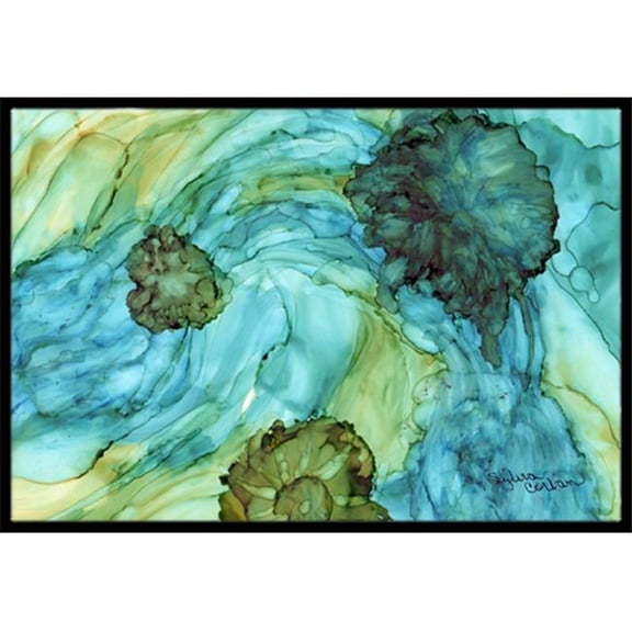 Abstract In Teal Flowers Indoor & Outdoor Mat, 24 x 36 in.