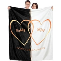 Hubby and Wifey Throw Blanket Valentine's Day Gifts for Couples Polyester Throw Blanket Wedding Gift for Newlywed Couples Wedding Engagement, 60" x 50"(Beige, Romantic)