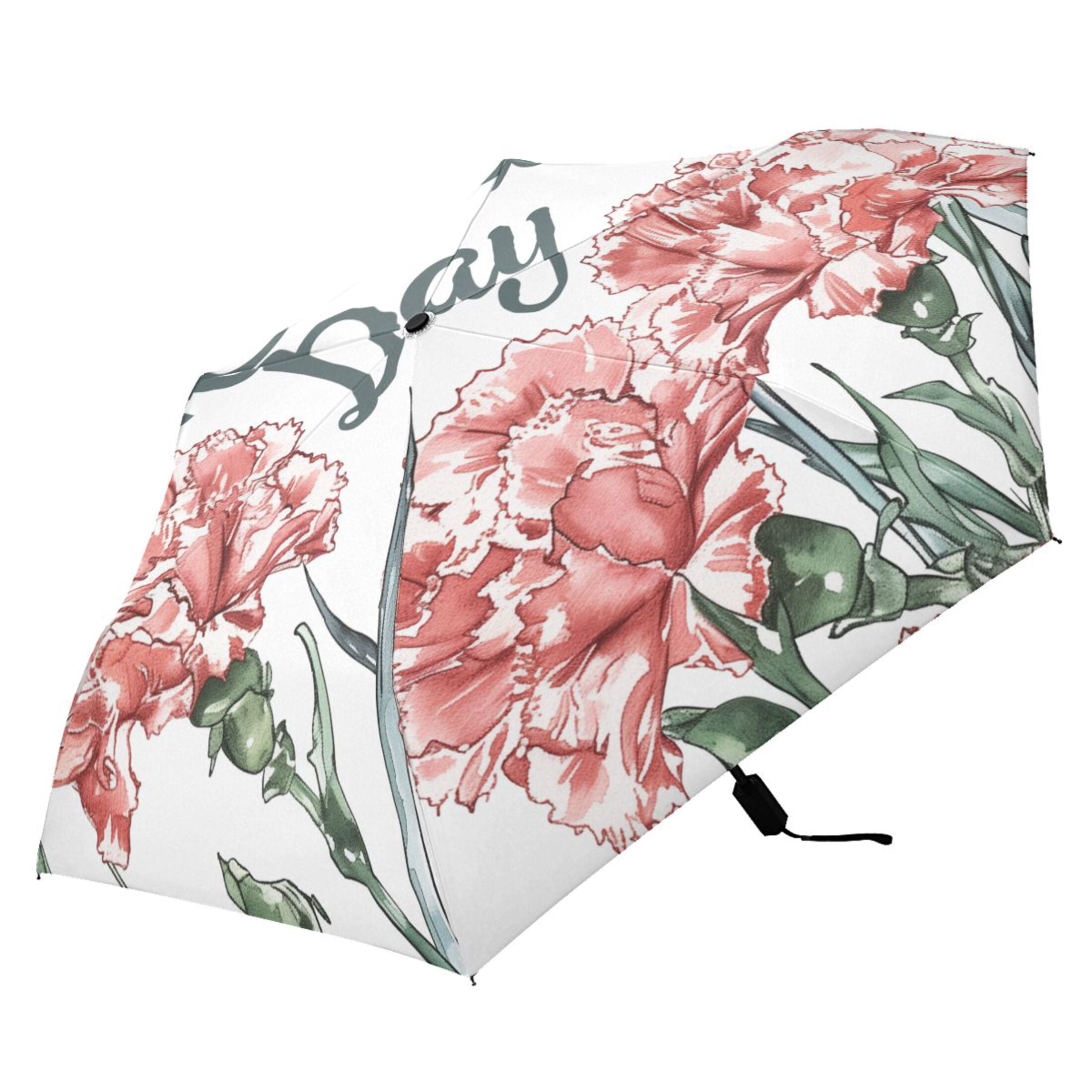 Happy Mother's Day Carnation Flowers Compact Sun Umbrella Windproof Travel Umbrellas for Rain Strong Portable UV Protection