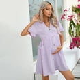 thumbnail image 2 of Yesfashion Maternity Swiss Dot Dress Summer V Neck Short Sleeve Button Down Mini Dress With Pockets, 2 of 5