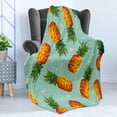 thumbnail image 4 of Retro Soft Flannel Fleece Throw Blanket, Poly Style Pineapples Motif Vintage Beach Summer Modern Illustration, Cozy Plush for Indoor and Outdoor Use, 50" x 60", Olive Green Seafoam, by Ambesonne, 4 of 5