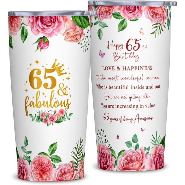 Regalos de 65 cumpleaños para mujeres, regalos de cumpleaños para mujeres de 65 años, vaso de 20 oz con tapa y pajita para 65 cumpleaños, el mejor regalo para 65 cumpleaños, regalo de cumpleaños de