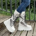 thumbnail image 4 of Platform Ankle Boots for Women Chunky High Heel Booties Punk Goth Round Toe Combat Boots Ladies Lace Up Motorcycle Wedges Boots, 4 of 6