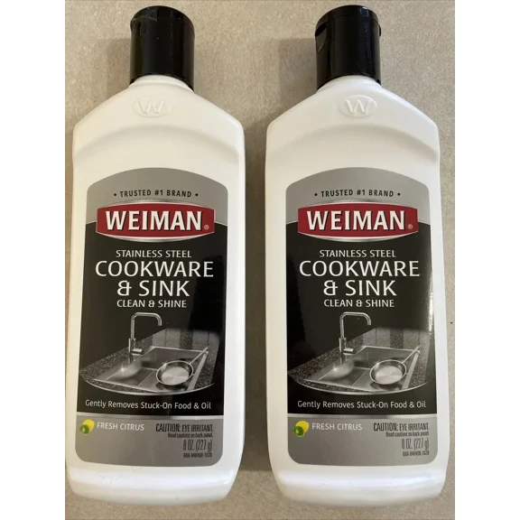(2) Weiman Stainless Steel Sink Cleaner And Polish - Non-Abrasive 8 Oz Two Pack