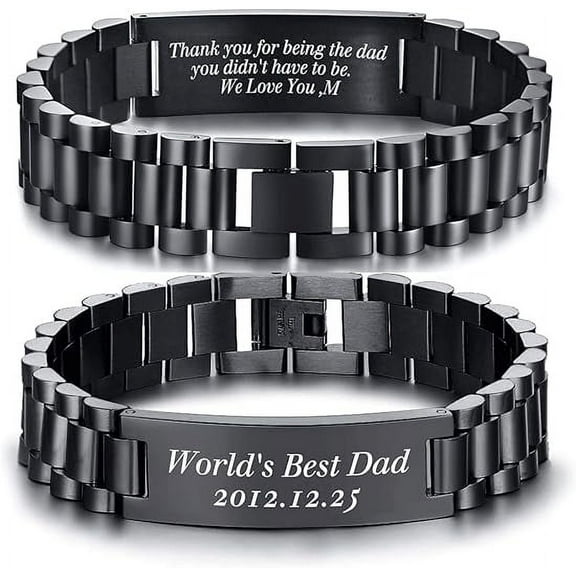 Vagzen Stainless Steel Link Bracelet Personalized Jewelry Gift for Men DAD (Custom Any Test)