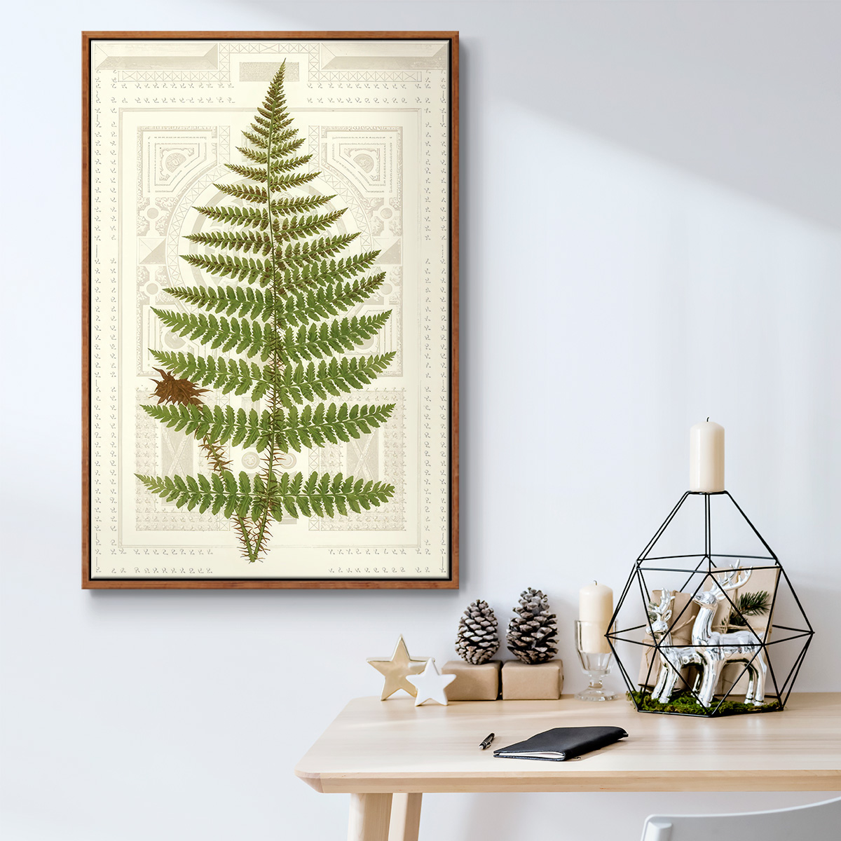 Garden Ferns V - Framed Gallery Wrapped Holiday Canvas - 25 x 37 - Rosewood Frame
