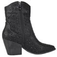 thumbnail image 3 of Top Moda Women Ankle Cowboy Western Boots Block High Heels Rhinestone Bling Glitter Short Booties Side Zipper Pointed-Toe NAPLES-1 Black 7, 3 of 3