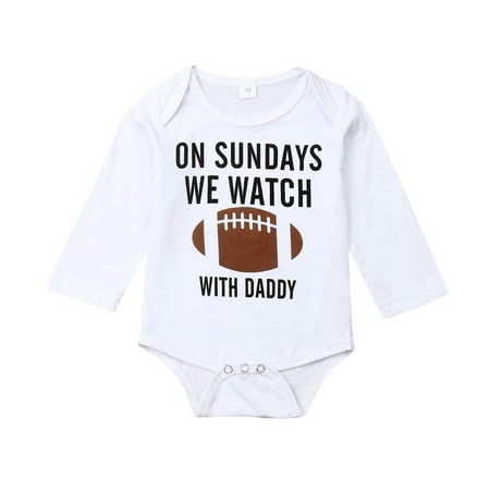 

Funny Newborn Infant Baby Boy On Sundays We Watch Football with Daddy Bodysuit Romper (White-Long Sleeve 0-3 Months)