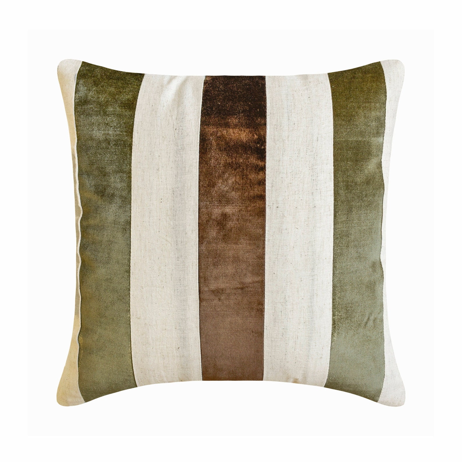 The HomeCentric Decorative Pillows cover Brown 26"x26" (65x65 cm) Velvet Striped And Linen Outdoor furniture Euro Pillow Shams, Patchwork Modern Style - Velvet Band Earthy