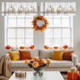 thumbnail image 4 of Kitchen Curtain Valances for Windows,Fall Retro Pumpkin Orange Maple Leaf Rod Pocket Small Valance Grey Stripe Happy Thanksgiving, 4 of 9