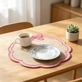 thumbnail image 5 of Linnome Flower Shaped Embroidered Linen Placemats, Bow Decor Heat Resistant Table Mats, Washable Stitched Insulation Plate Mats for Dining Table, Coffee Table Decor, 5 of 6