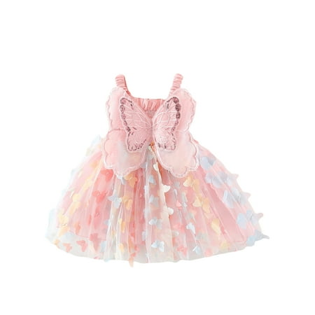 

Lamuusaa Toddler Baby Girls Dress 3D Butterfly Ruched Sleeveless Layered Cami Dress Summer Casual Clothes Princess Dress