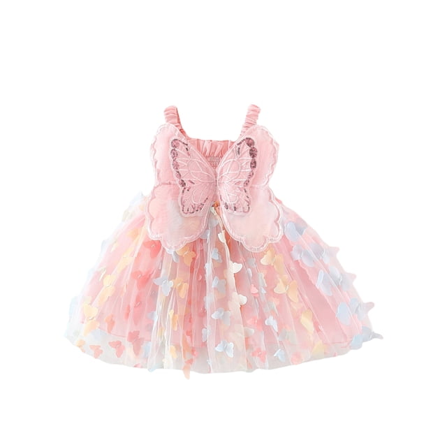 xiaxaixu Robe pour Tout-Petites Filles Bébé 3D Butterfly Froncée Sans Manches à Étages Camisole Robe d'Été Décontractée Vêtements Robe de Princesse