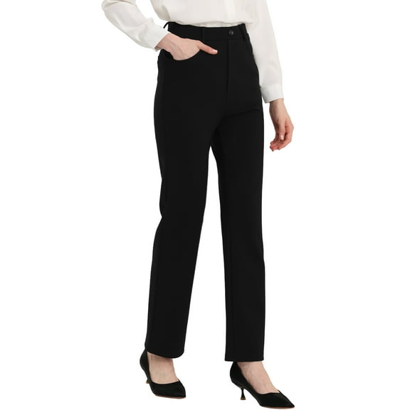 Unique Bargains Women's High Waist Straight Slacks Yoga Stretch Trousers XS Black