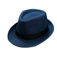 thumbnail image 2 of Woshilaocai Mens Classic Fedora Wide Brim Panama Dress Hat,Blue,One Size, 2 of 3