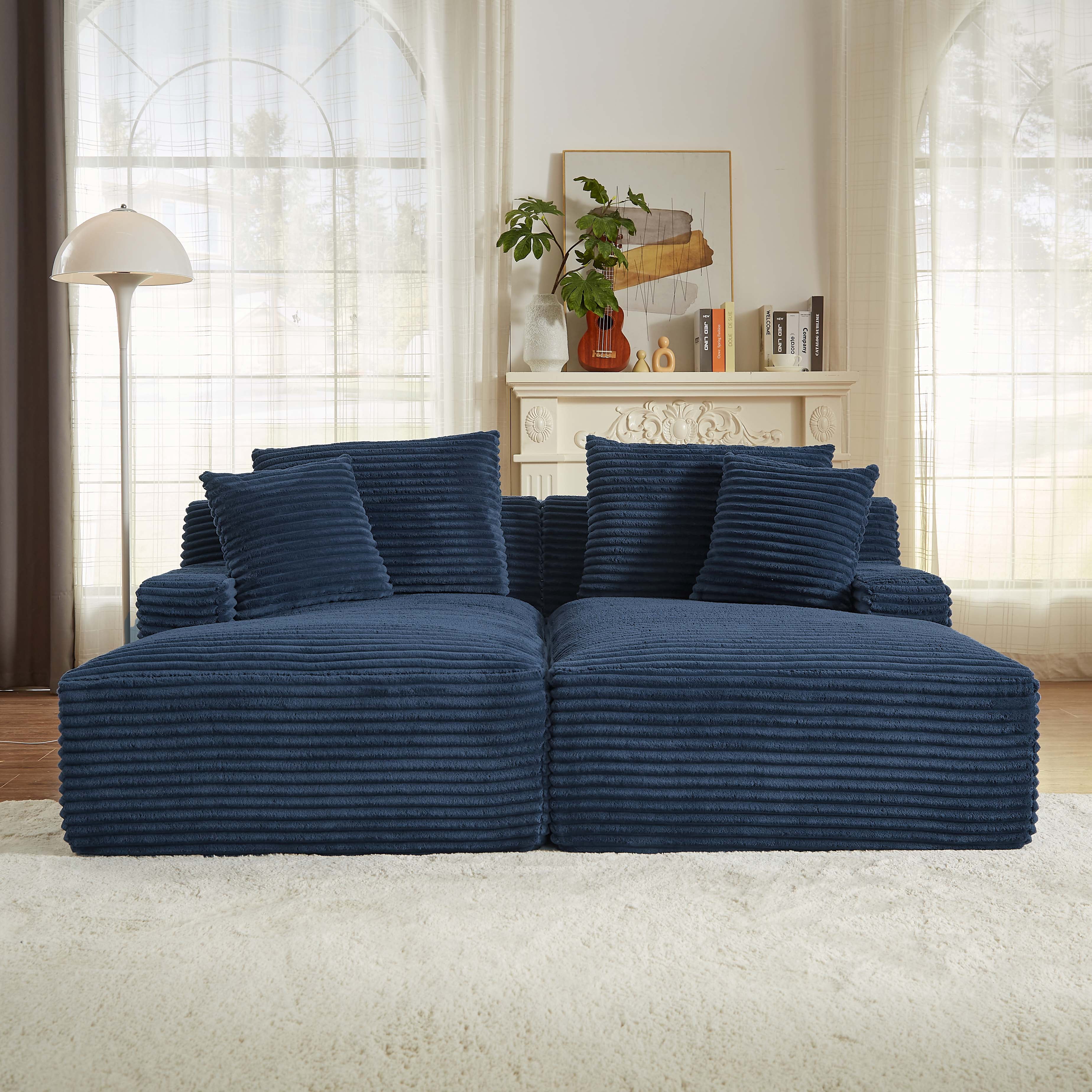 Miniyam Blue Compressible 2 Chaise Lounge - No Assembly Required, Fluffy Modern Sleeper Loveseat for Indoor Living Room Bedroom Reading
