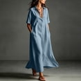 thumbnail image 5 of Women's V Neck Maxi Dress, Elegant Collared Boyfriend Tunic Dress, Solid Color Loose Kaftan Lounge Dress for Travel and Office, 5 of 6