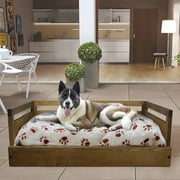 Angle View: Wooden Pet Bed with Removable Cushion - Rustic Brown - Small