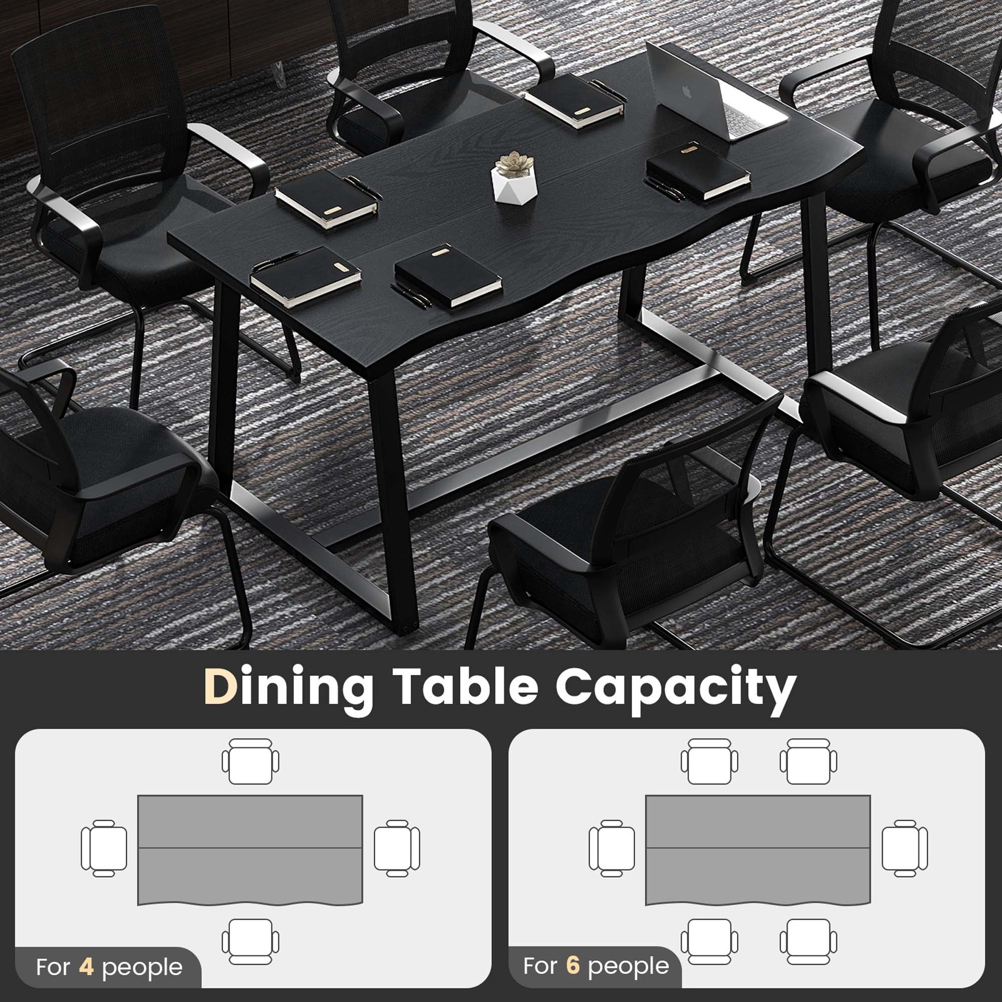 Costway 63" Large Dining Table for 4-6 People with Wavy Edge Heavy-duty Metal Frame Black