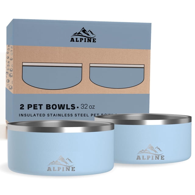 Juego de 2 cuencos de acero inoxidable para perros ALPINE, 960 ml, antideslizantes